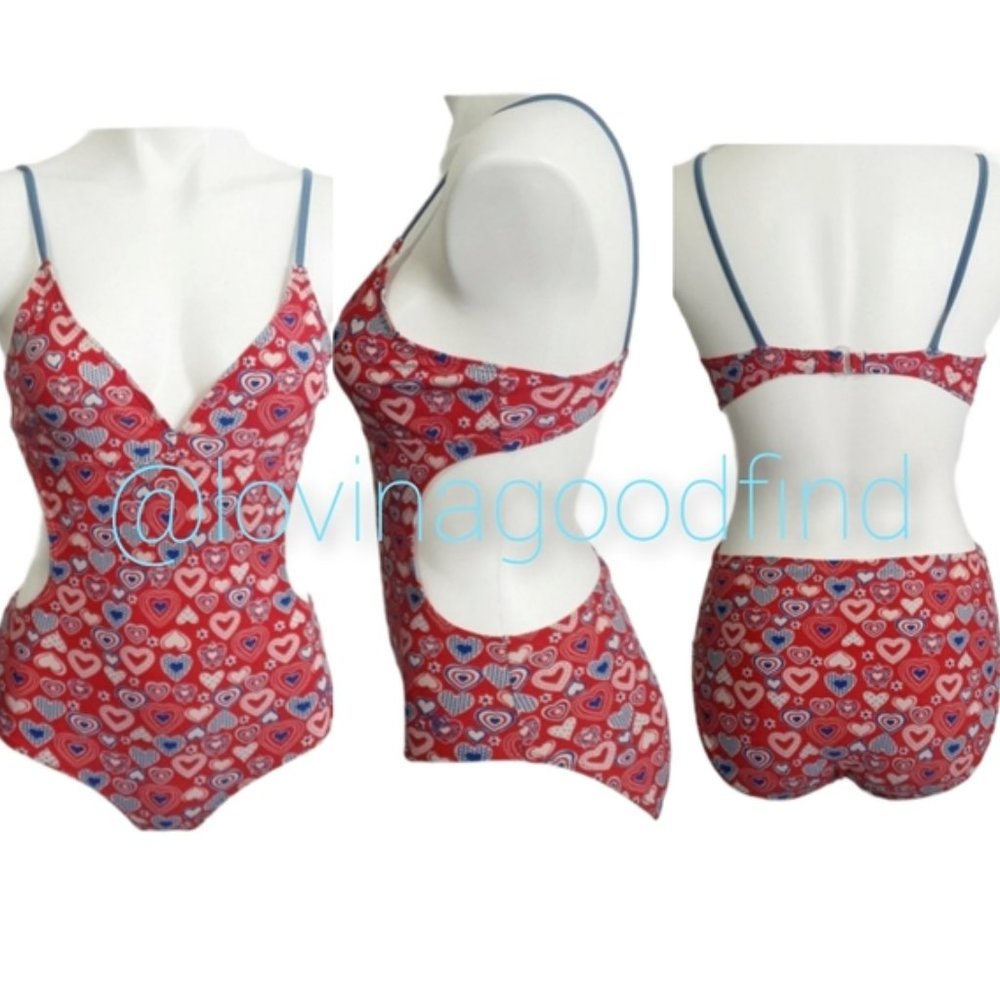 OP Monokini Red Heart Americana Swimsuit EUC sz XL